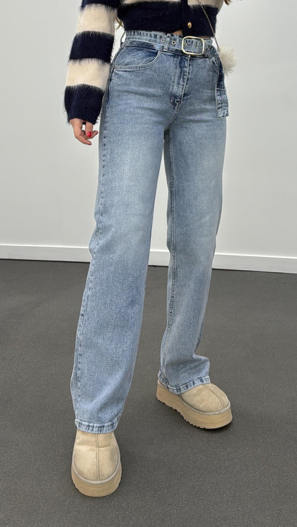 Rico Açık Yıkamalı Kemerli Palazzo Pantolon