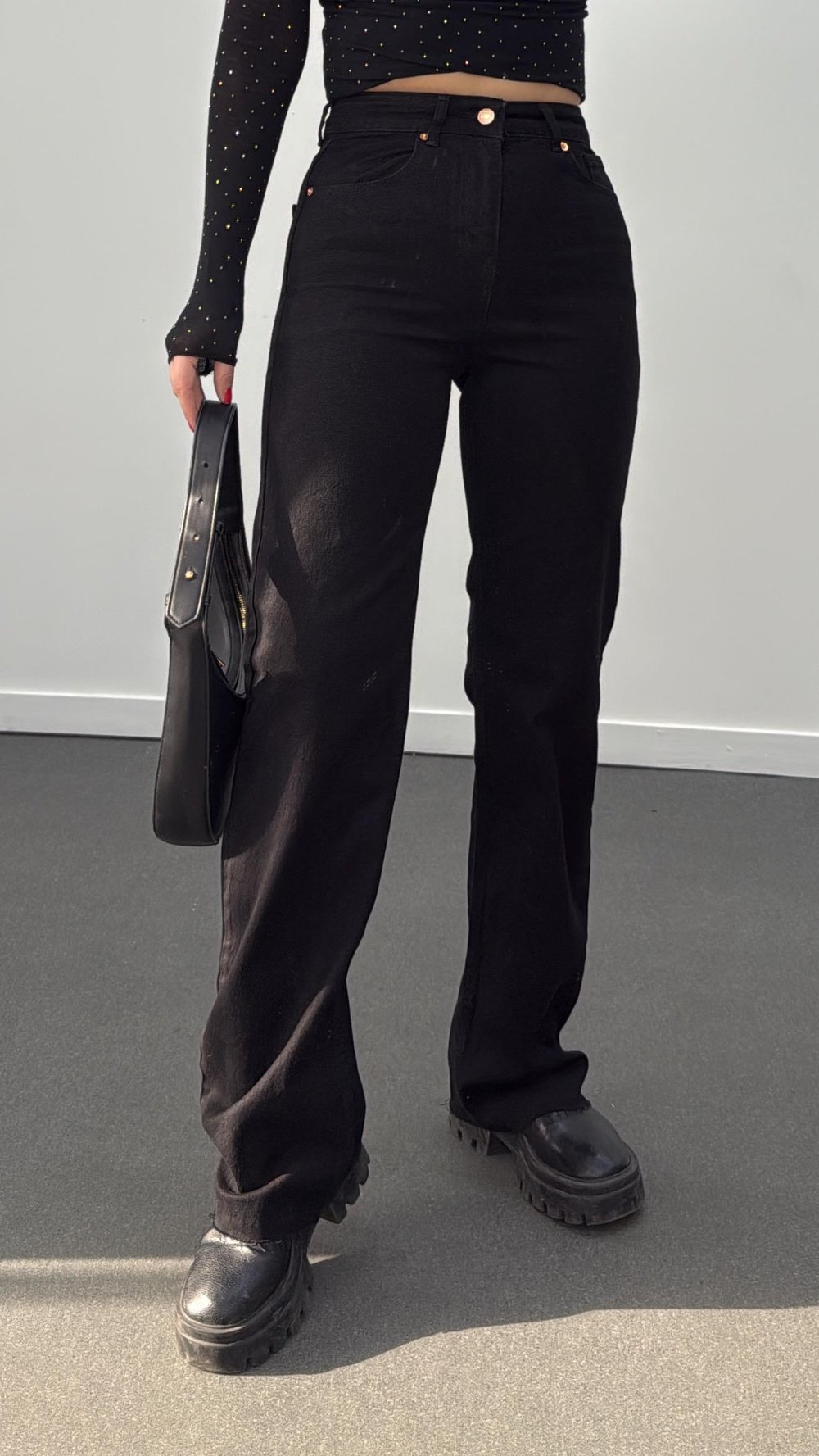 Roma Siyah Renk Wide Leg Jeans