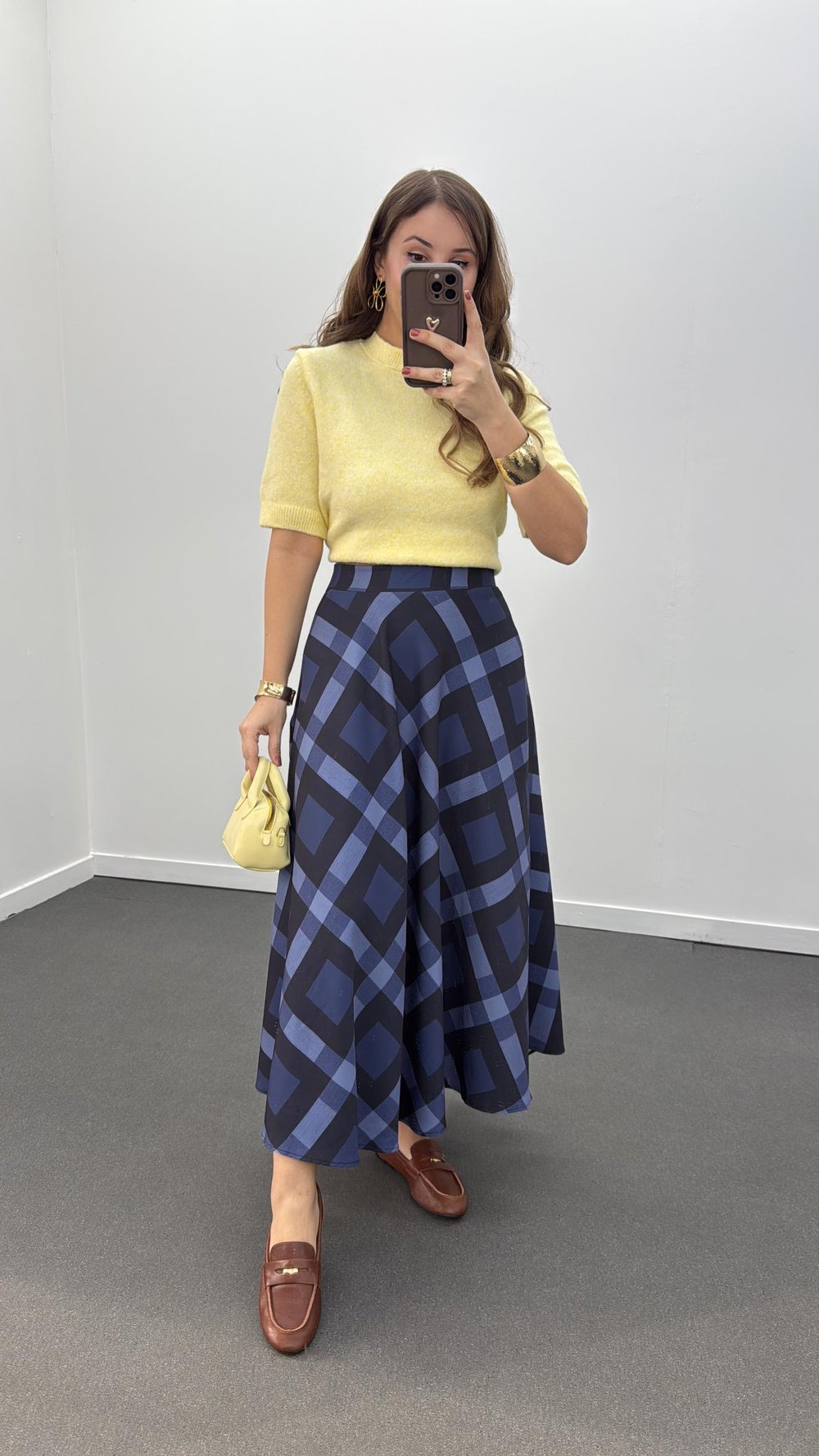 Rylee Mavi Desenli Maxi Kloş Etek