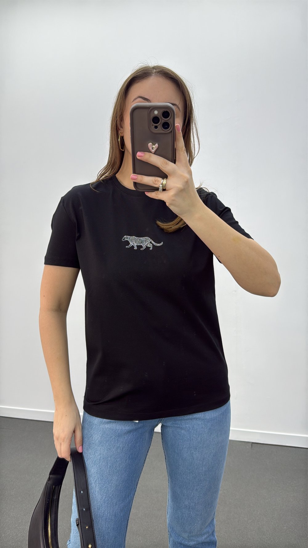 Siyah Mavi Kaplan Baskılı Basic Tshirt