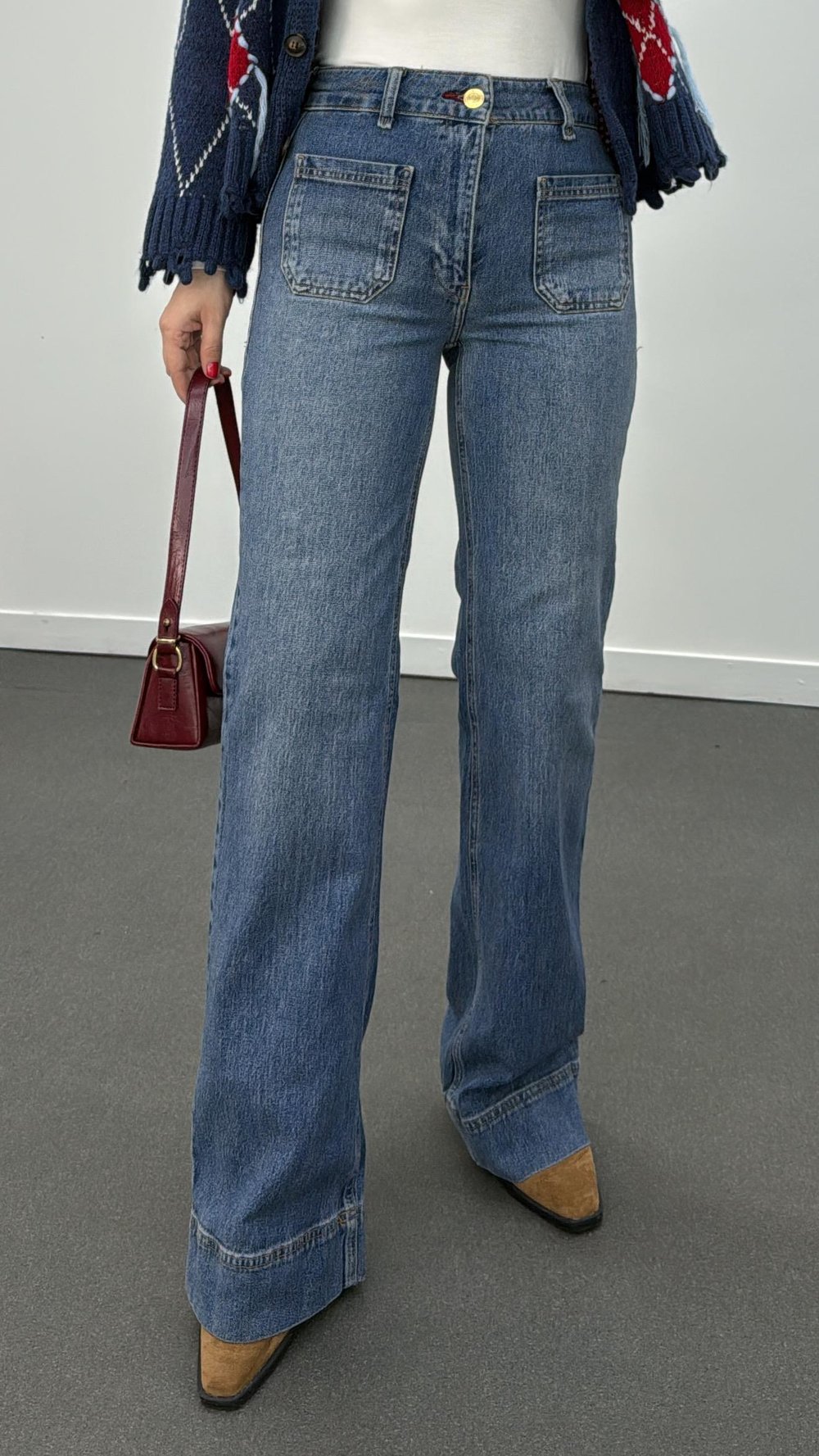 Stormi Kot Renk Önü Cepli Wide Leg Jeans