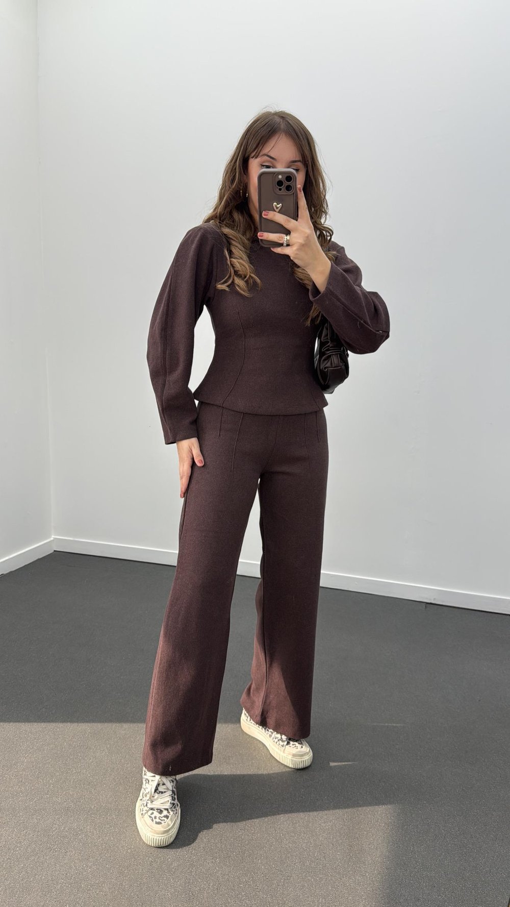 Suho Acı Kahve Balon Kol Triko Ve Pantolon Takımı