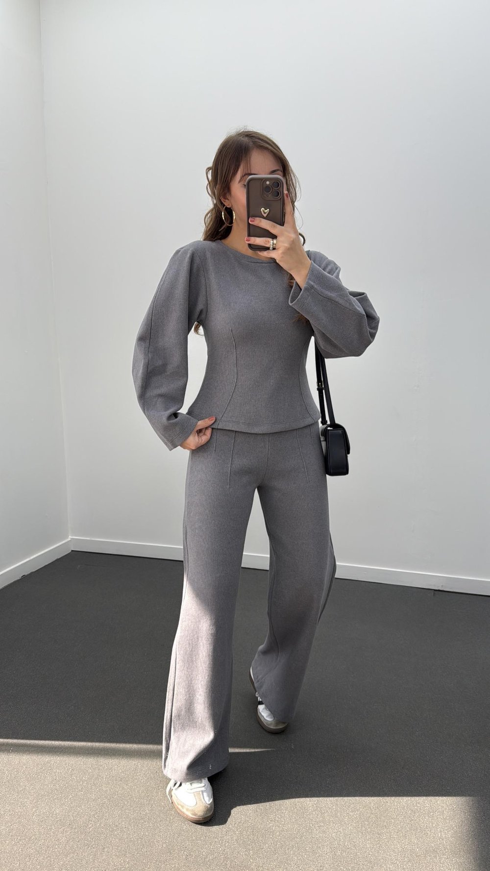 Suho Gri Balon Kol Triko Ve Pantolon Takımı