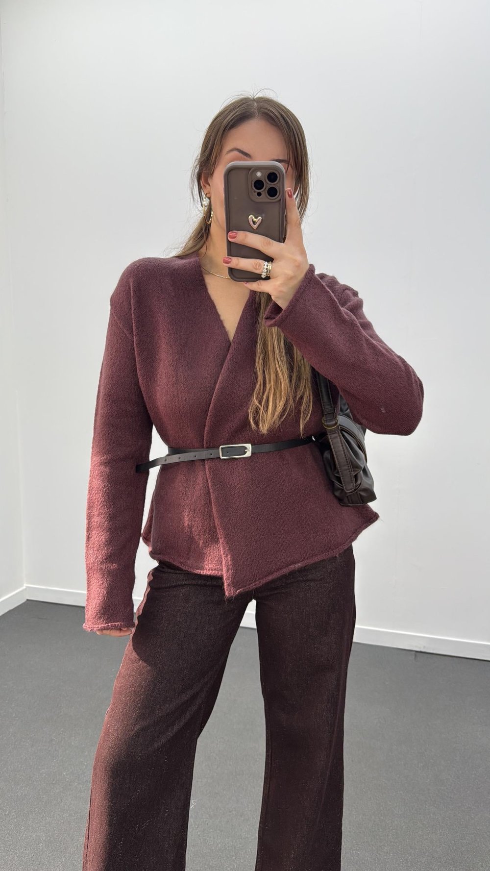Talin Acı Bordo Kemerli Premium Triko