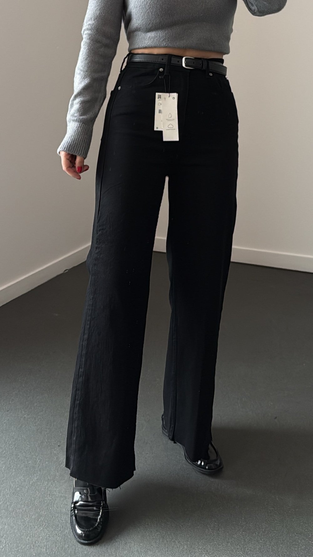 Toskana Siyah Ultra Yüksek Bel Crop Wide Leg Jeans