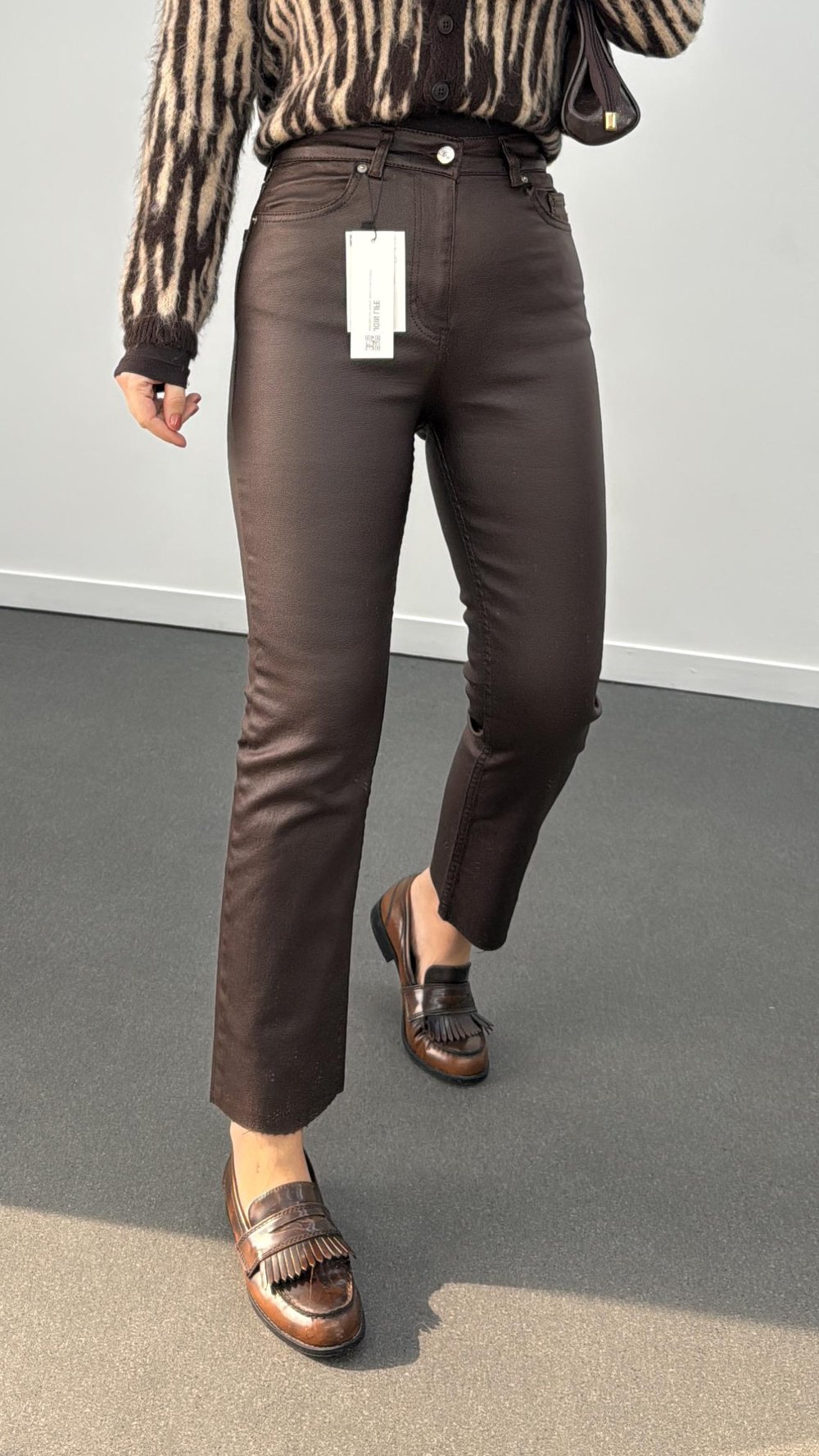 Vegas Acı Kahve Premium Mumlu Deri Pantolon