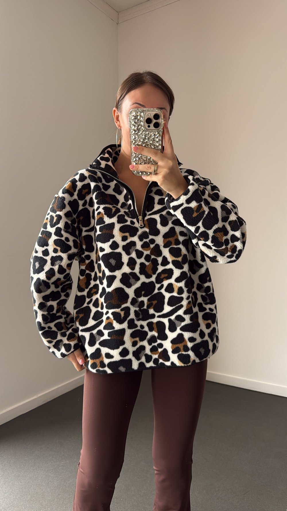 Wildora Leopar Desenli Fermuarlı Sweatshirt