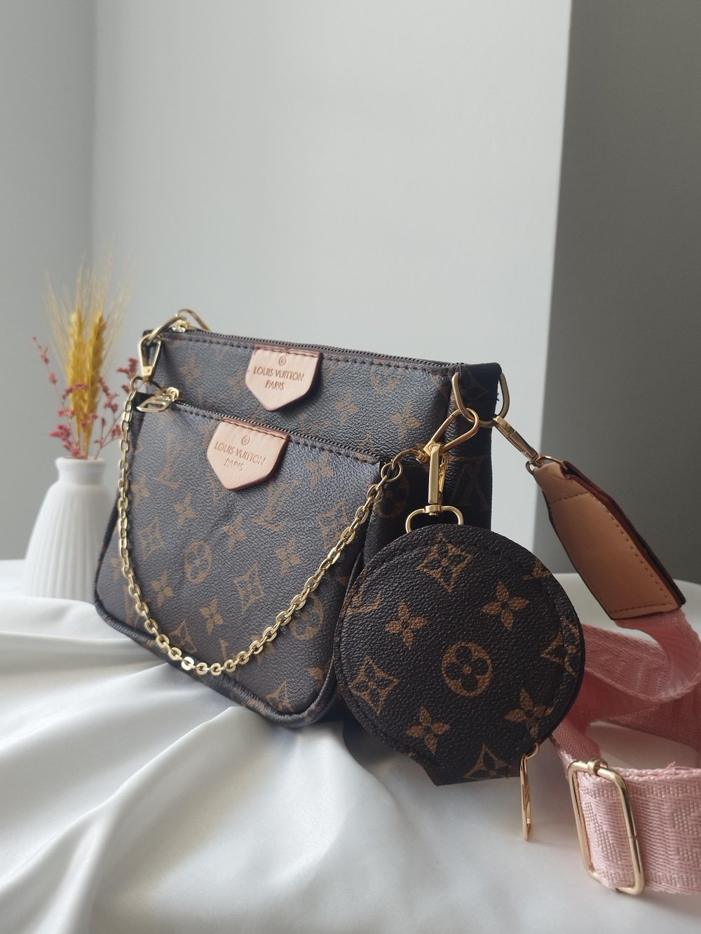 3lü Model Mix Desen Deri Omuz Çanta Kahverengi