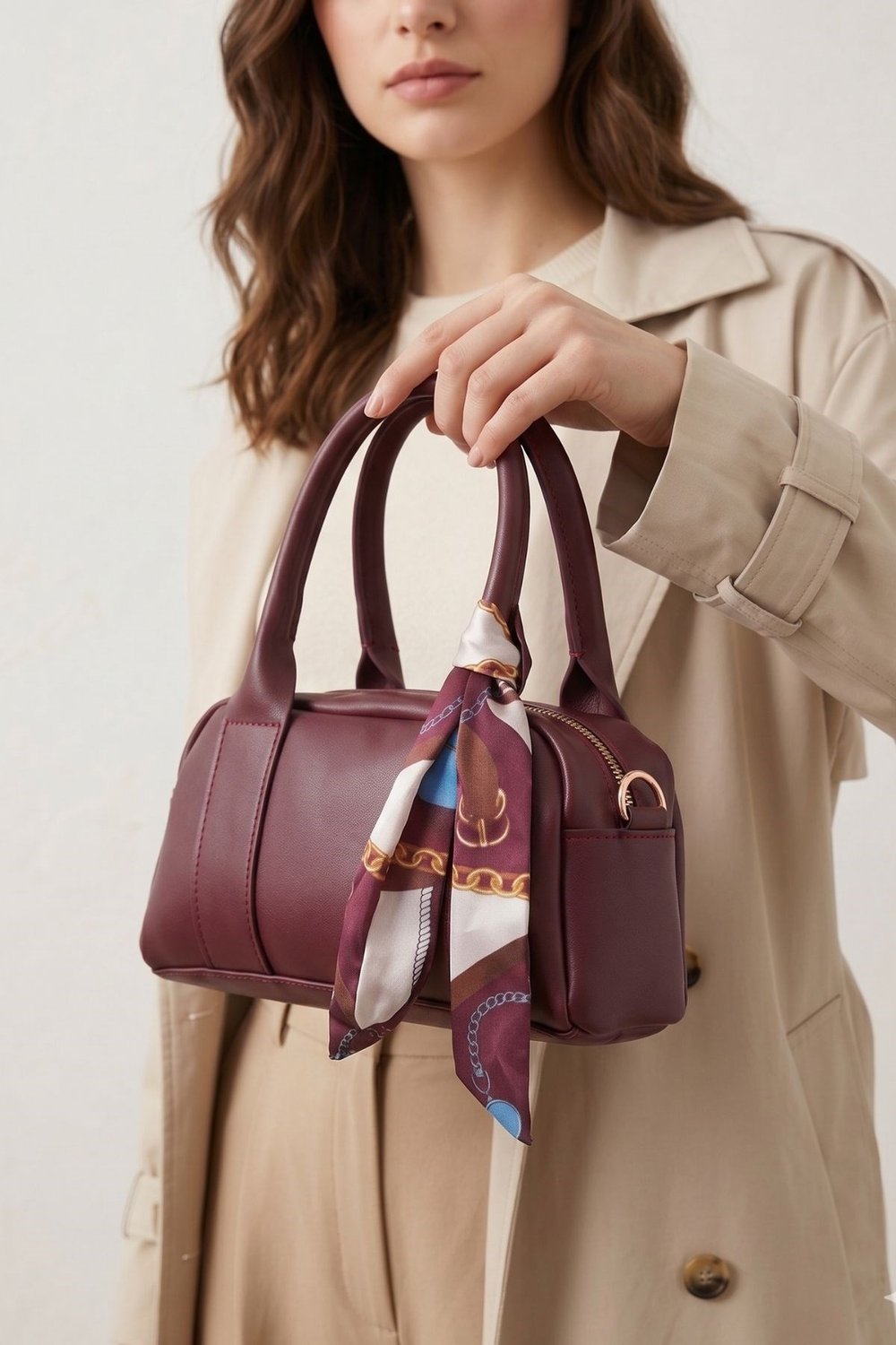 Bordo The Boston Foulard Mini Kadın Deri El ve Omuz Çantası