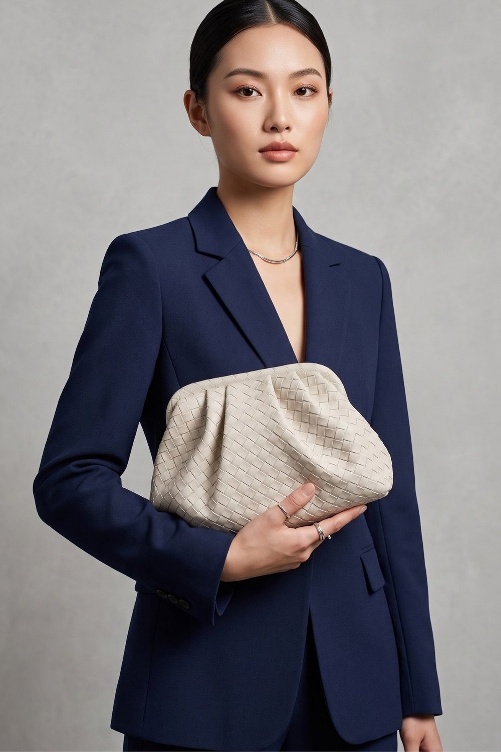 Intreccio Örme Deri Kadın Omuz & Portföy & Clutch Çanta Krem