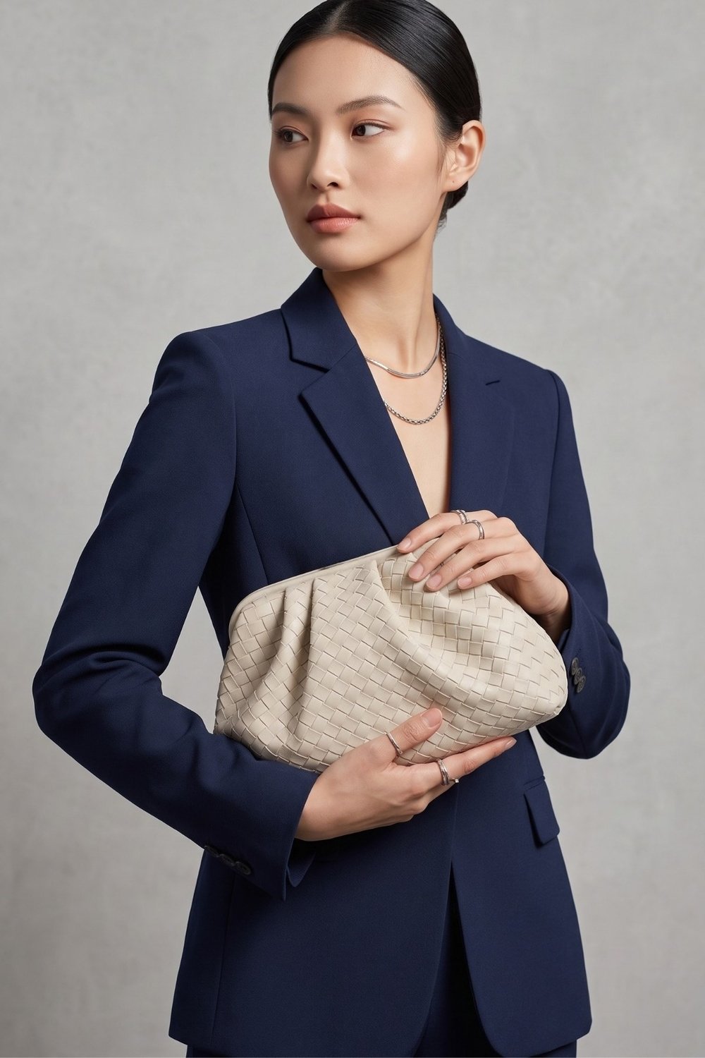 Intreccio Örme Deri Kadın Omuz & Portföy & Clutch Çanta Krem