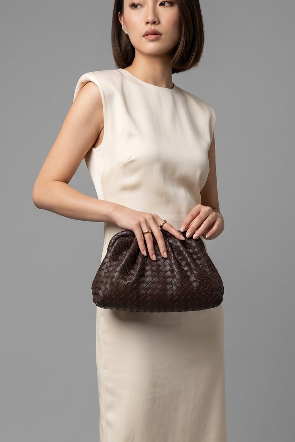 Intreccio Örme Deri Kadın Omuz & Portföy & Clutch Çanta Acı Kahve