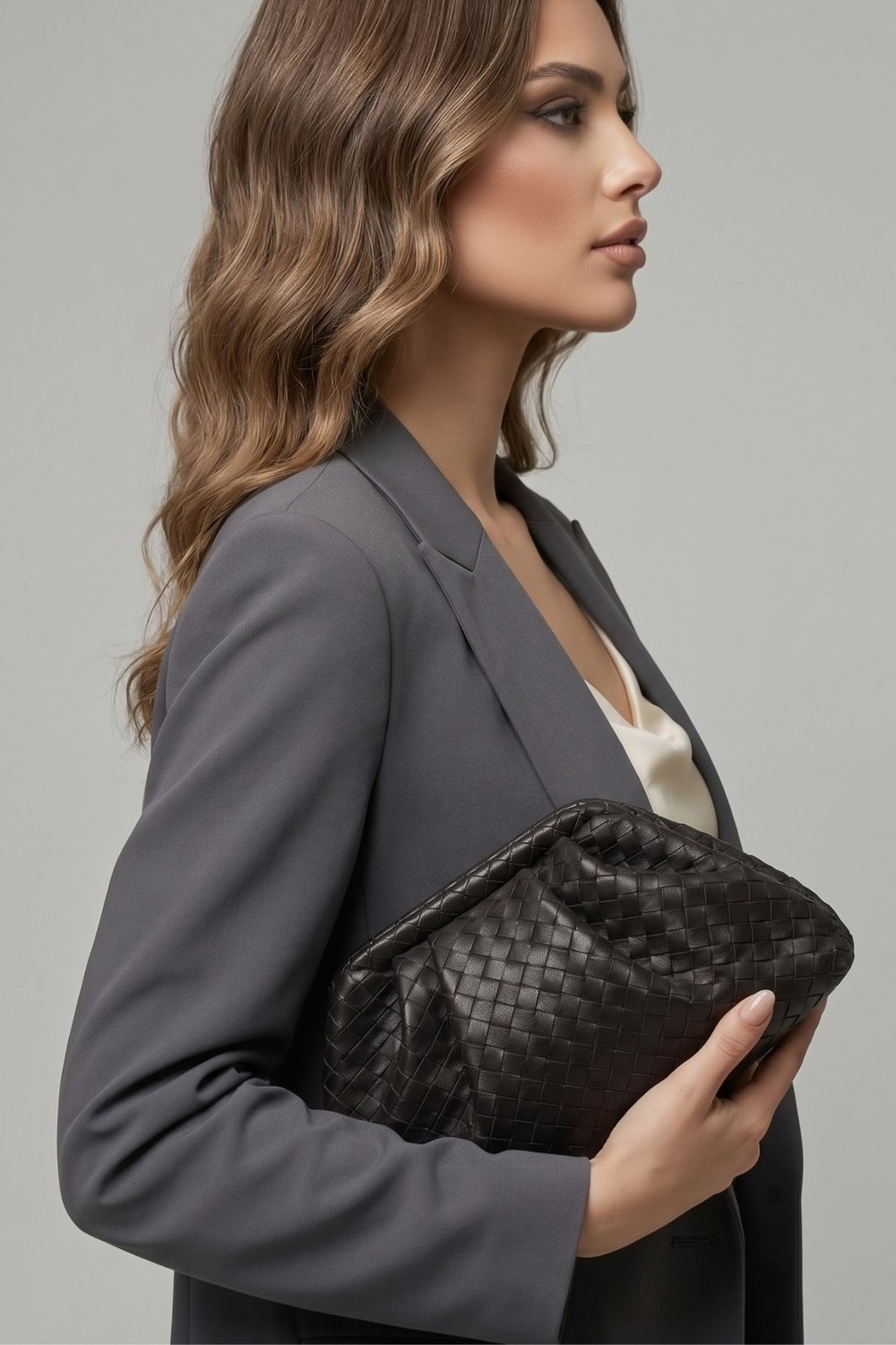 Intreccio Örme Deri Kadın Omuz & Portföy & Clutch Çanta Siyah