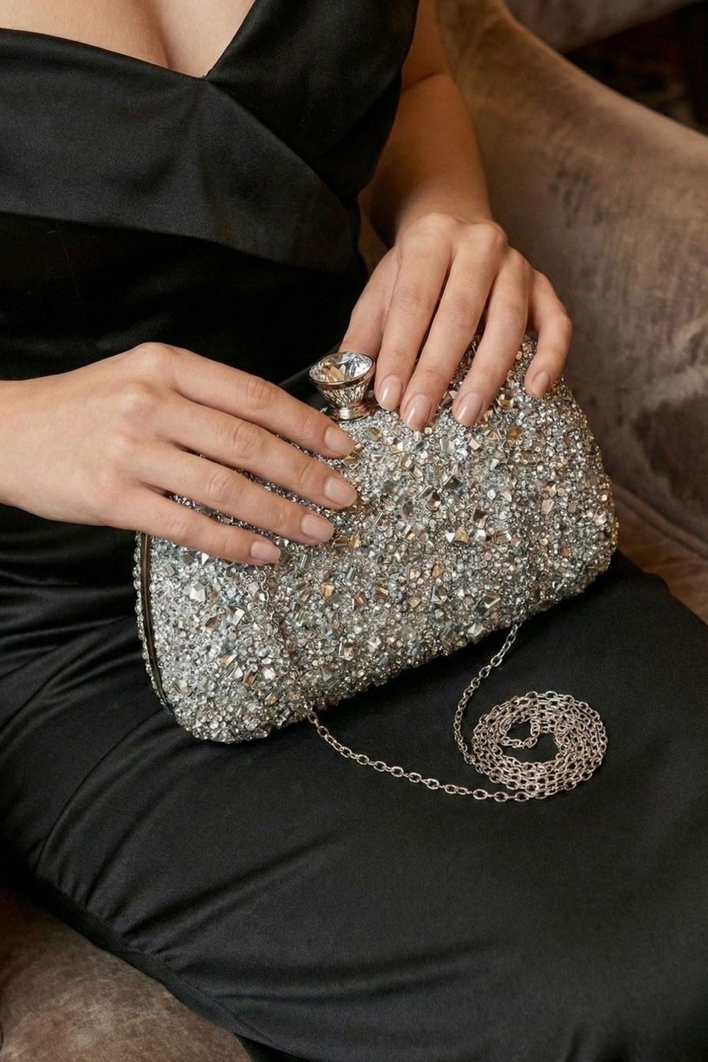 Vivazzaluxe Kristal Taşlı Abiye Clutch Çanta Gümüş ABİYE ÇANTA
