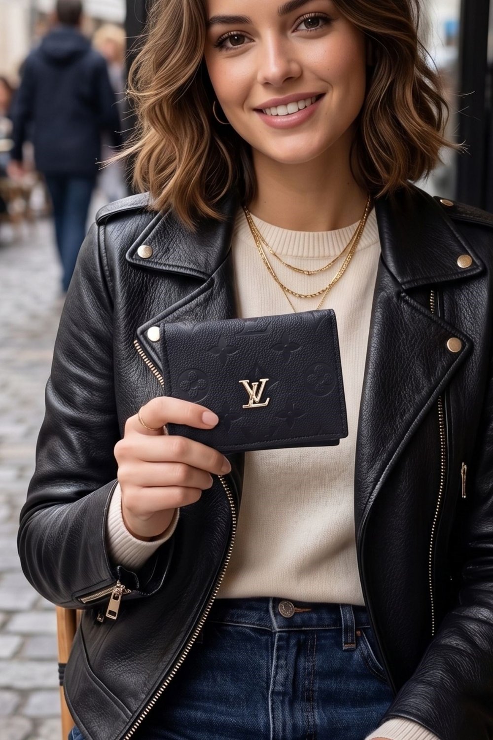 Monogram Kadın Fermuarlı & Çıtçıtlı Deri Cüzdan Siyah