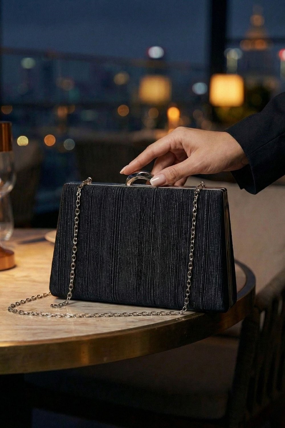 Vivazzaluxe Simli Abiye Clutch Çanta Siyah ABİYE ÇANTA