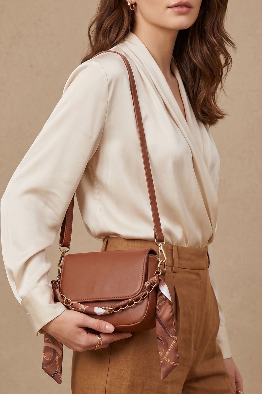 Vivazzaluxe Taba Silk & Chain Zincirli Mini Kadın Deri El ve Omuz Çantası MİNİ ÇANTALAR