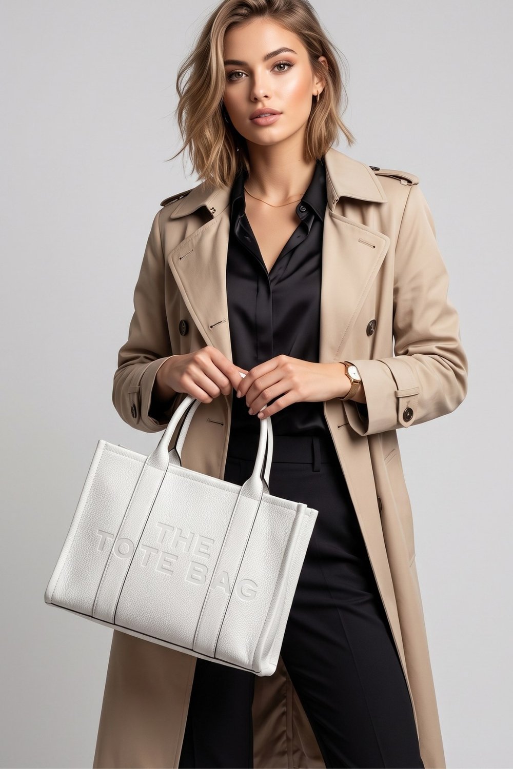 The Tote Bag Deri El ve Omuz Çanta Beyaz