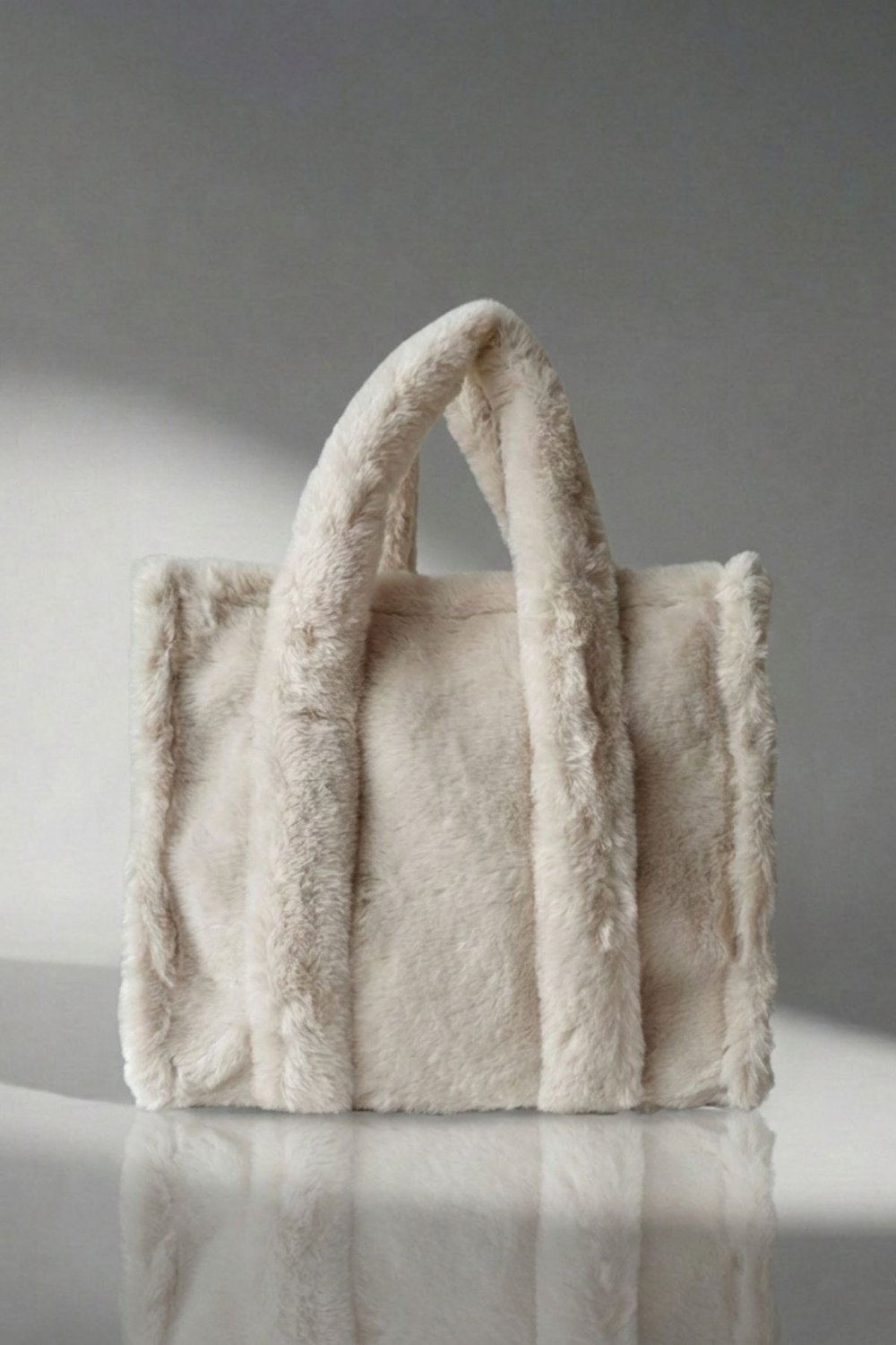 Vivazzaluxe Vintage Peluş Kürk Model Sonbahar, Kış Tote Bag Kadın El, Kol, Omuz Çanta Krem OMUZ ÇANTASI