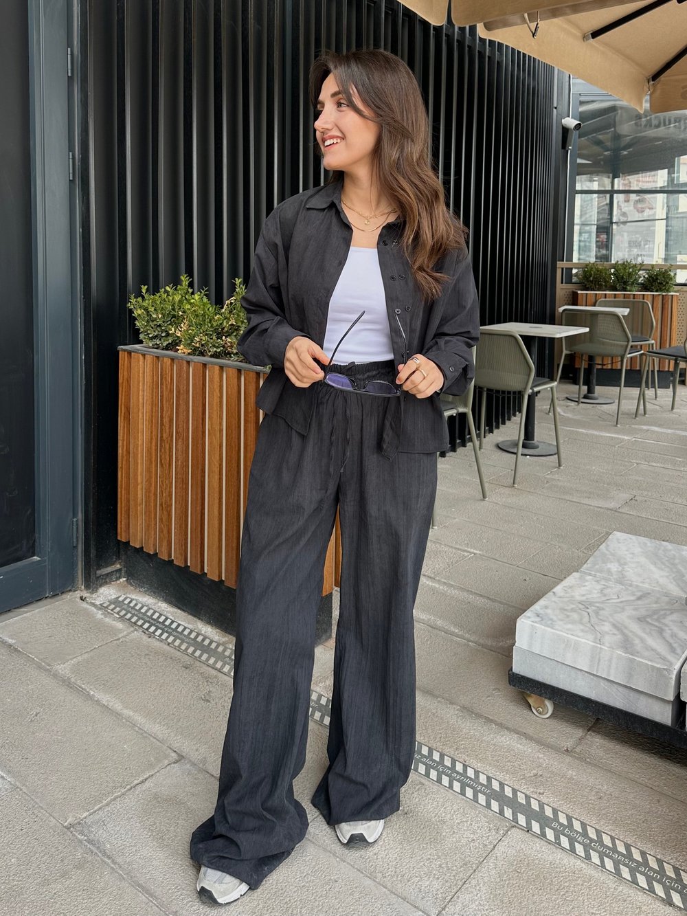 Çift Düğme Tencel Pantolon Takım - Siyah