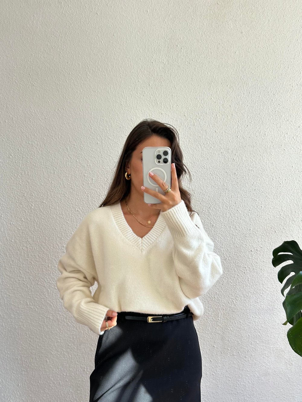 V Yaka Oversize Kazak - Ekru