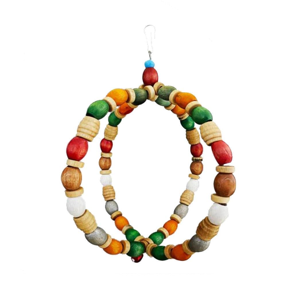 Ahşap Boncuklu Top Şeklinde Kuş Salıncağı - 14x14cm