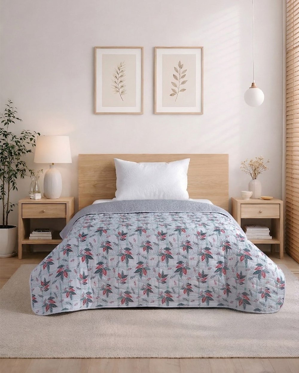 Calm Garden Premium Çift Taraflı Pamuklu Kapitone Yatak Örtüsü 160x230 cm