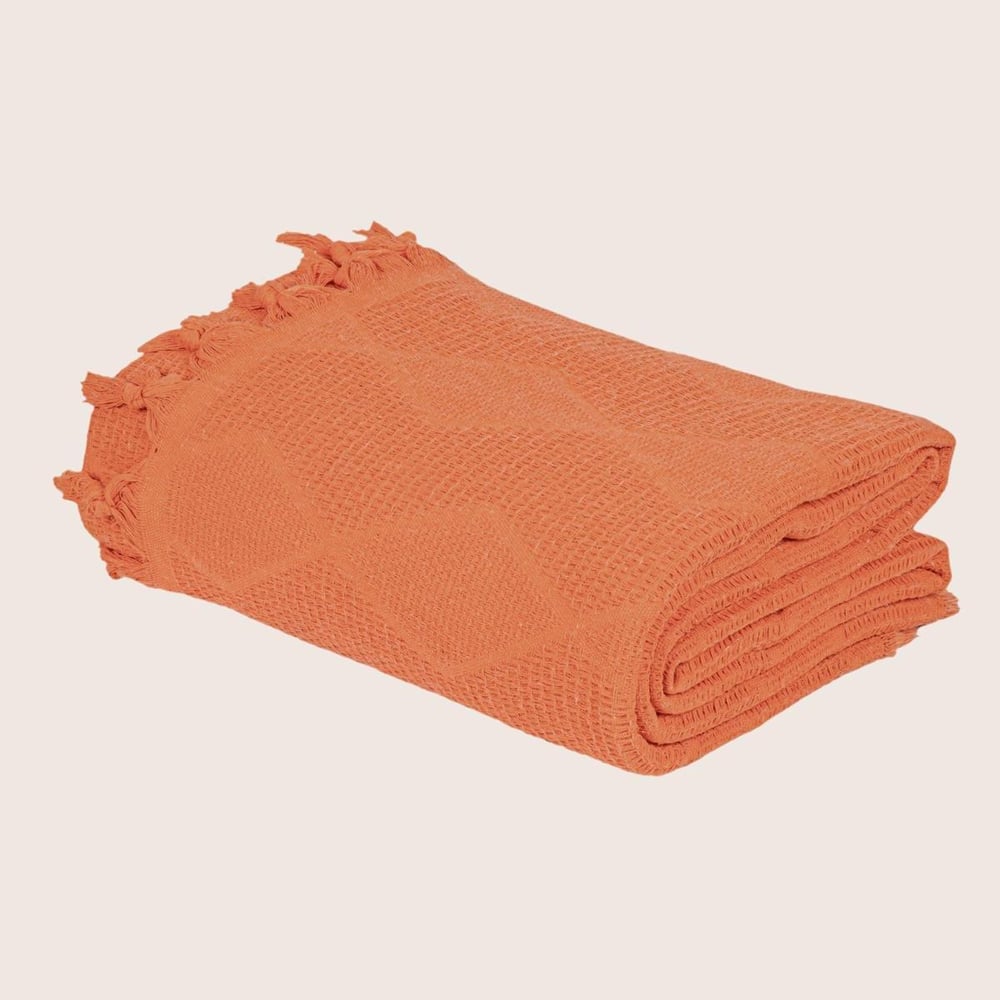 Çift Kişilik Turuncu Jakar Desen Pamuklu Pike/ 4 Mevsim