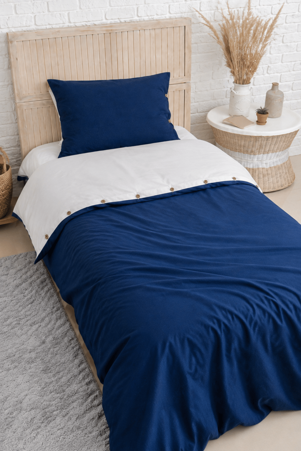 Uyum-Navy Blue/Cream Tek Kişilik Nevresim Takımı (Lastikli Çarşaflı)