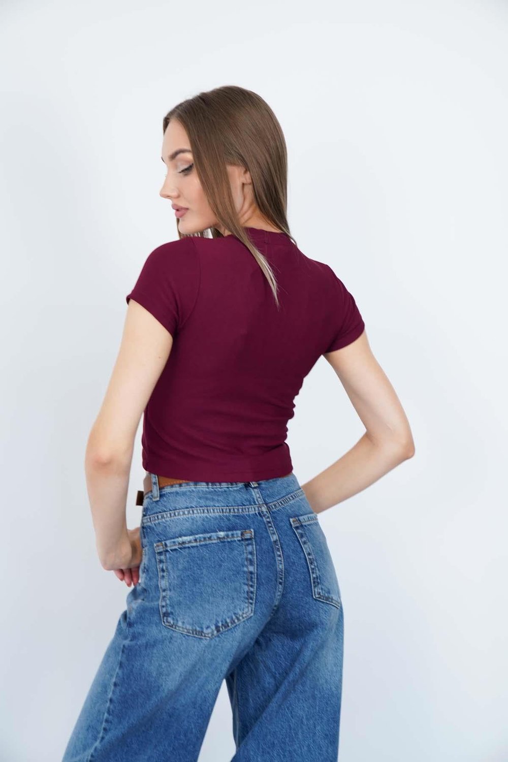 Bisiklet Yaka Piercingli T-Shirt Bordo