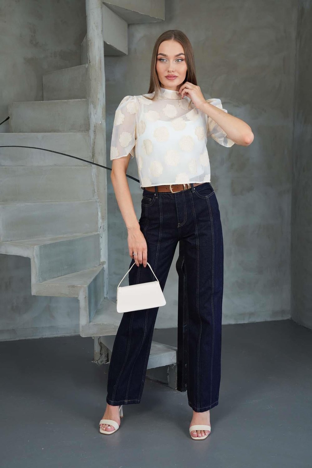 Önü Dikişli Denim Pantolon Koyu Lacivert