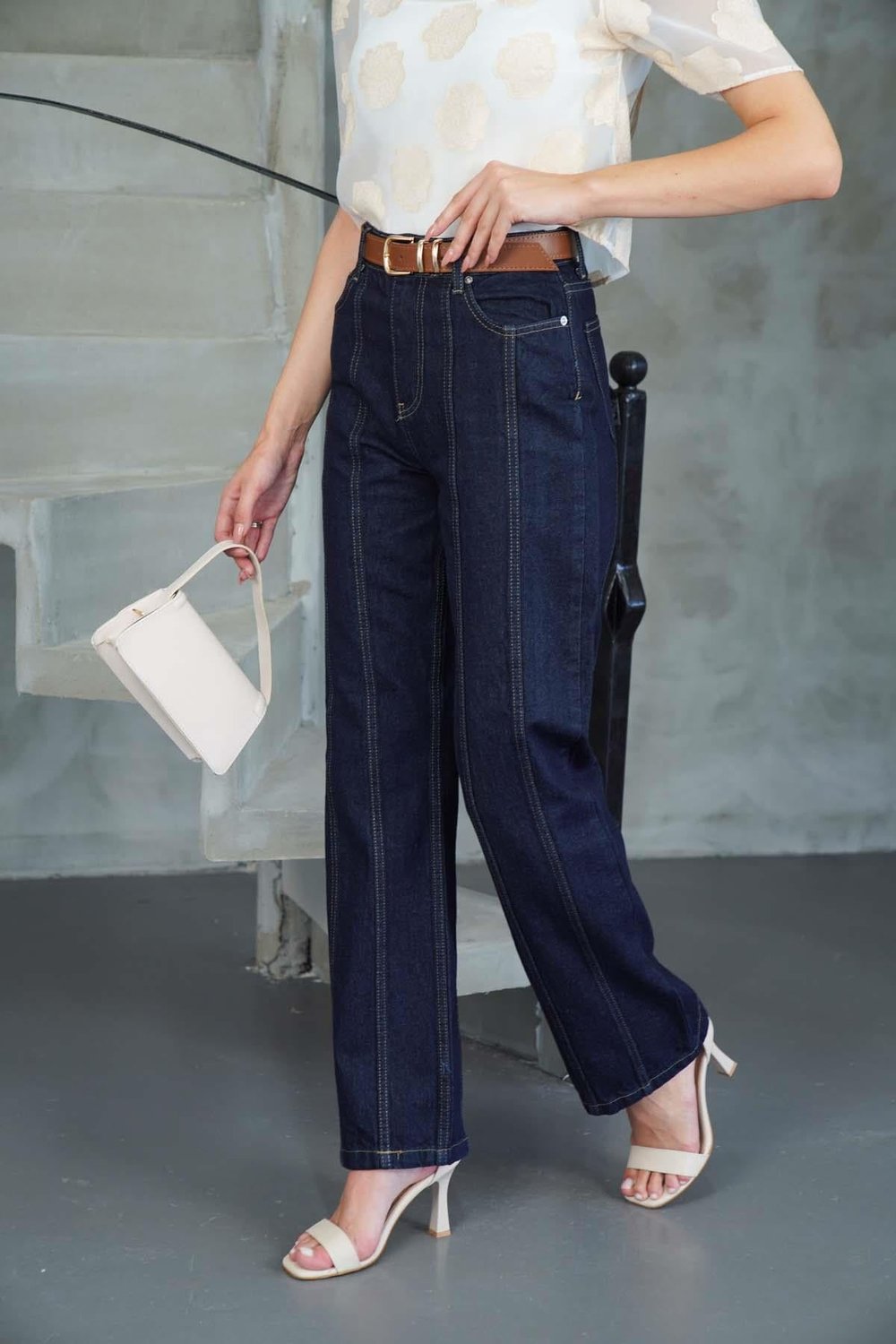 Önü Dikişli Denim Pantolon Koyu Lacivert