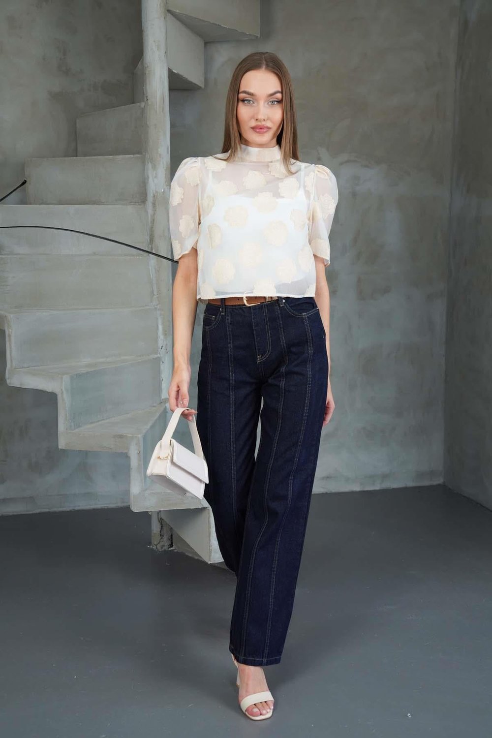 Önü Dikişli Denim Pantolon Koyu Lacivert