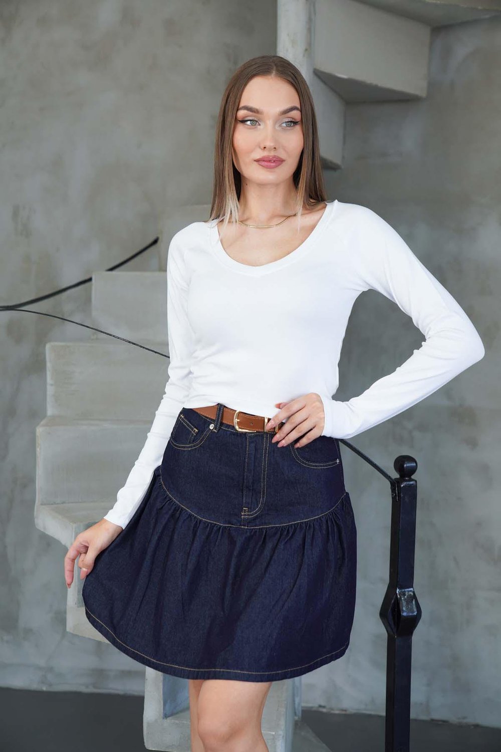 Uzun Kollu V Yakalı Bady Beyaz