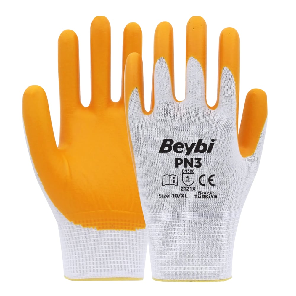 Beybi PN3 Polyester Örme Nitril Eldiven 10/XL