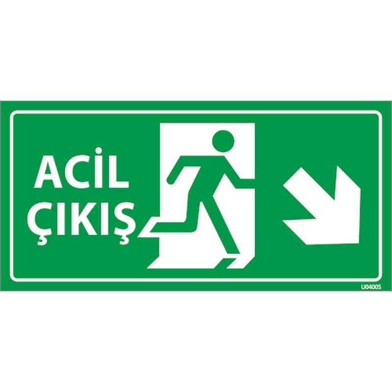 Fotolümenli Decota Acil Çıkış Exıt Levhası Ok Yönü Sağ Aşağı 12x24