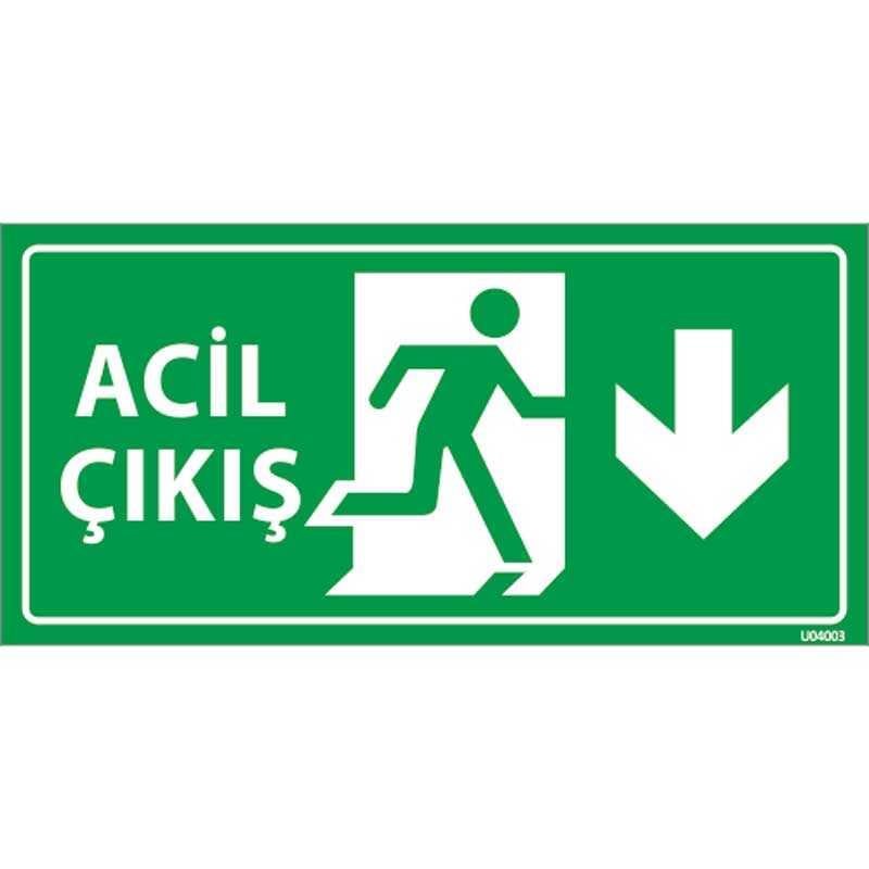 Fotolümenli Decota Acil Çıkış Exıt Levhası Ok Yönü Aşağı 12x24