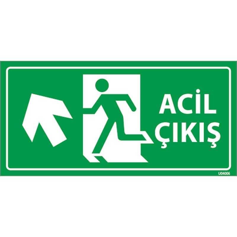 Fotolümenli Decota Acil Çıkış Exıt Levhası Ok Yönü Sol Yukarı 12x24
