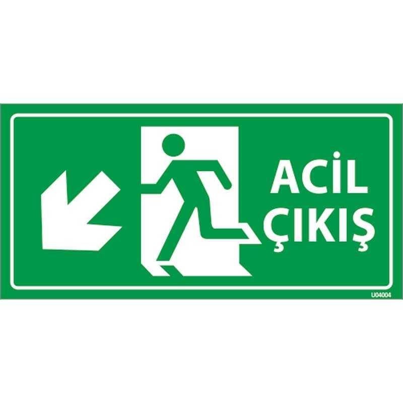 Fotolümenli Decota Acil Çıkış Exıt Levhası Ok Yönü Sol Aşağı 12x24