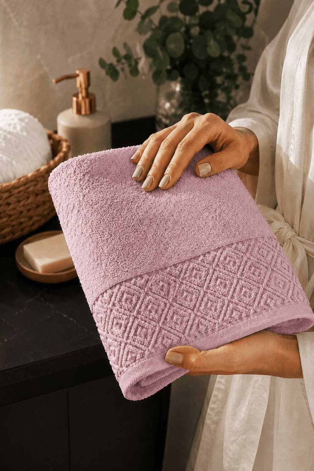 El Yüz Havlusu 50x90 cm %100 Pamuk Kısmi Kadife  Quadro Pembe