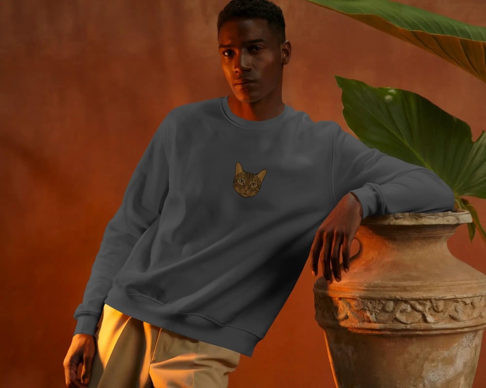 Erkek Minimal Bengal Kedi Logolu Bisiklet Yaka Sweatshirt – Basic & Günlük Stil
