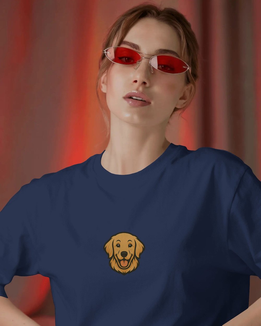 Golden Retriever Köpek Baskılı Kadın Oversize Tişört – Minimal Golden Retriever Tasarım