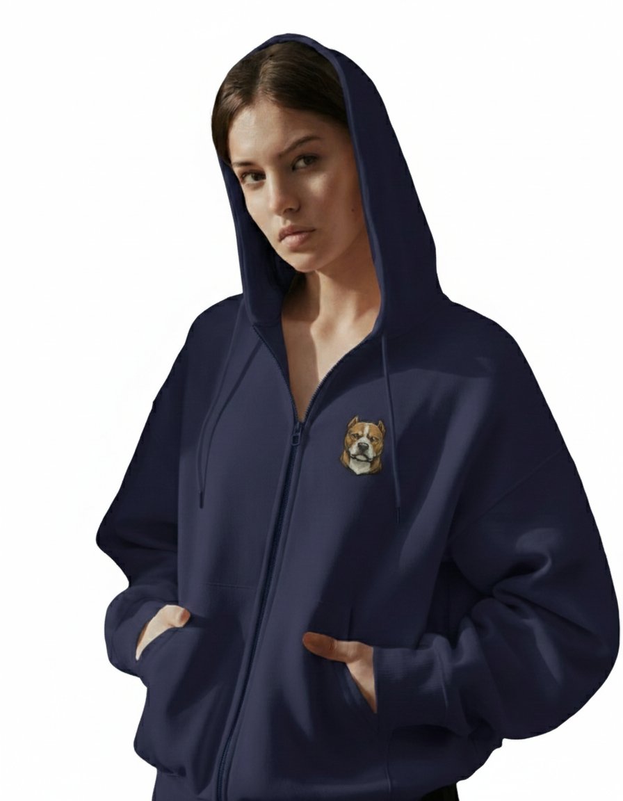 Kadın Pitbull Köpek Baskılı Tam Boy Fermuarlı Oversize Hoodie