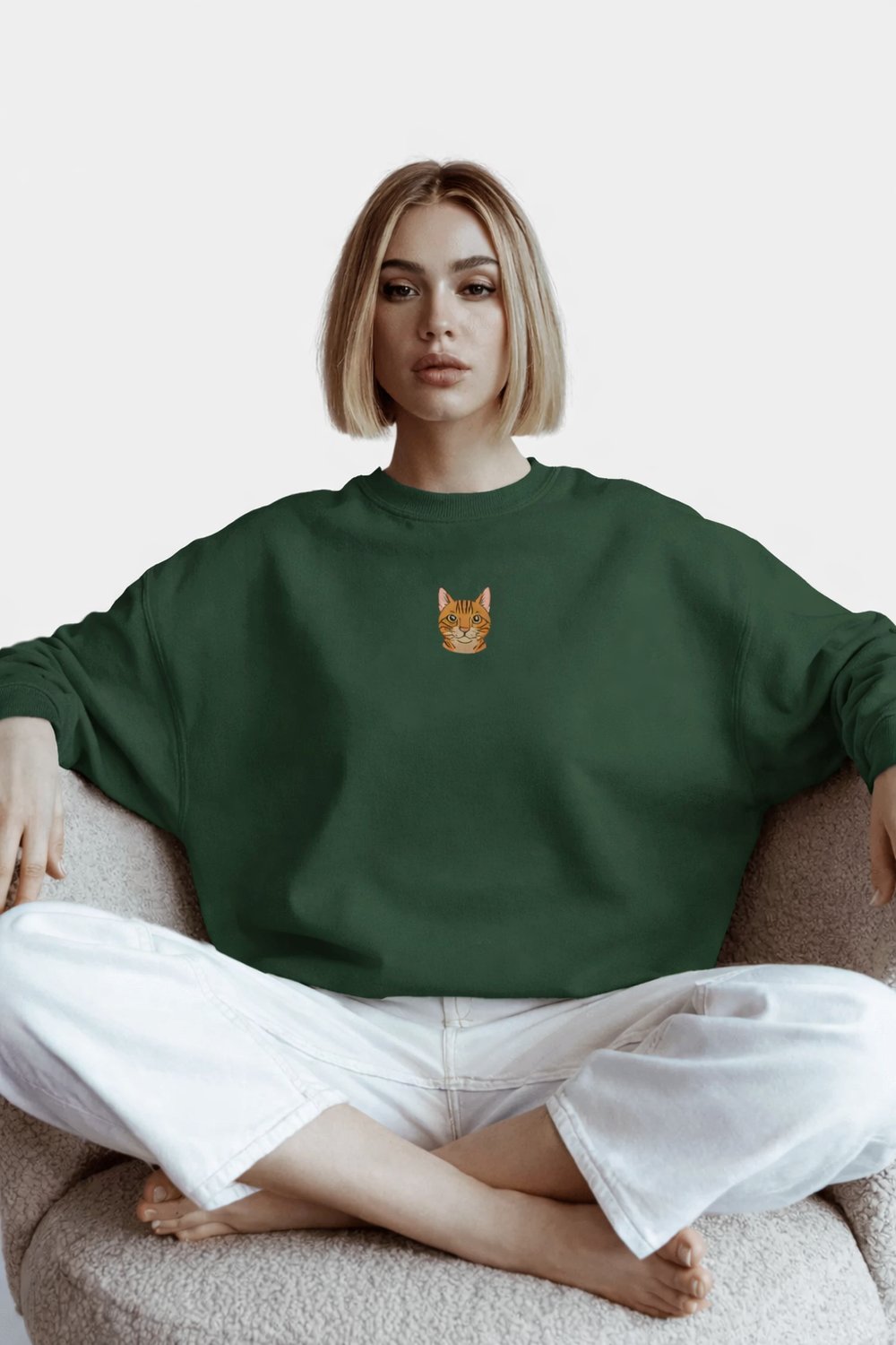 KADIN YEŞİL RAHAT KESİM SWEATSHIRT | DTF BASKILI BİSİKLET YAKA
