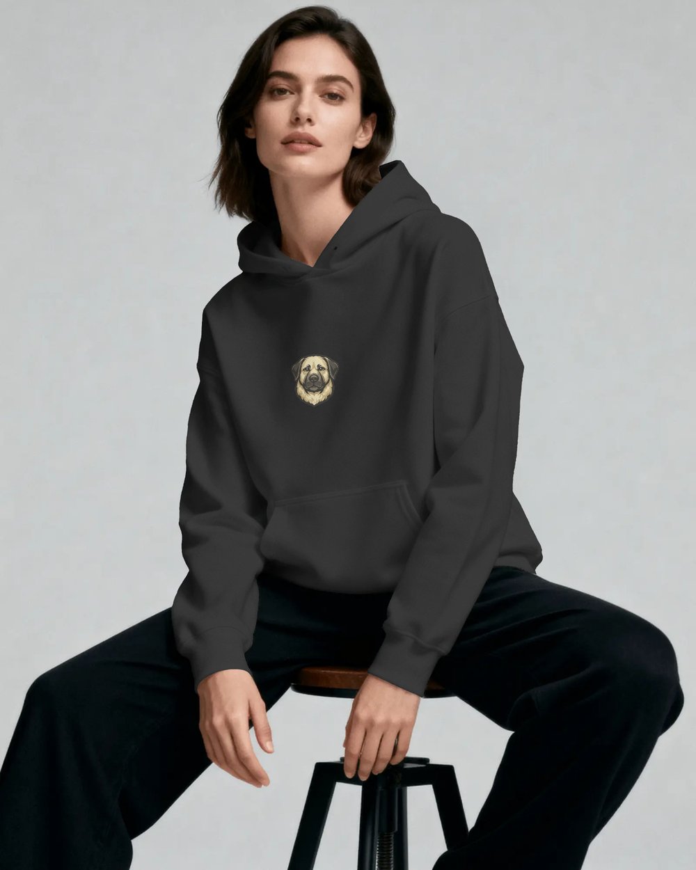 Kangal Köpek Baskılı Unisex Oversize Hoodie – Güçlü Minimal Tasarım