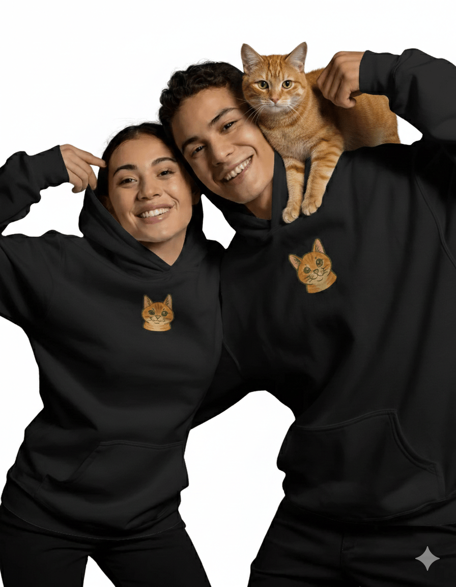 Sevgililer Günü Sarman Kedi Figürlü Çift Hoodie Kombini