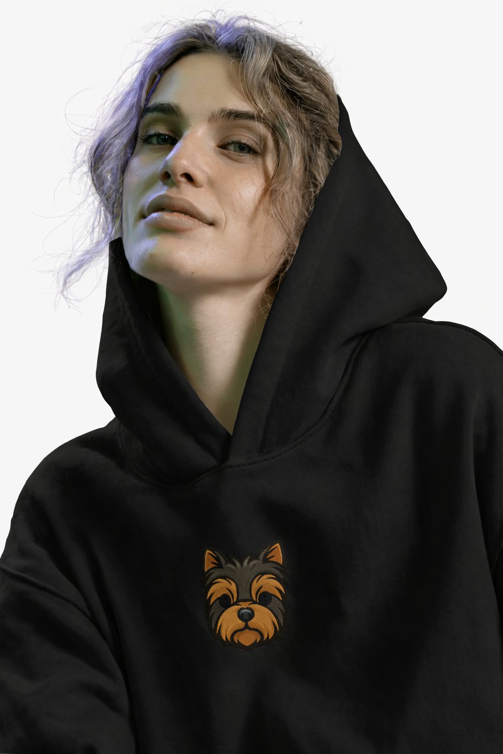 Yorkshire Terrier Figürlü Siyah Unisex Kapüşonlu Sweatshirt – DTF Baskı