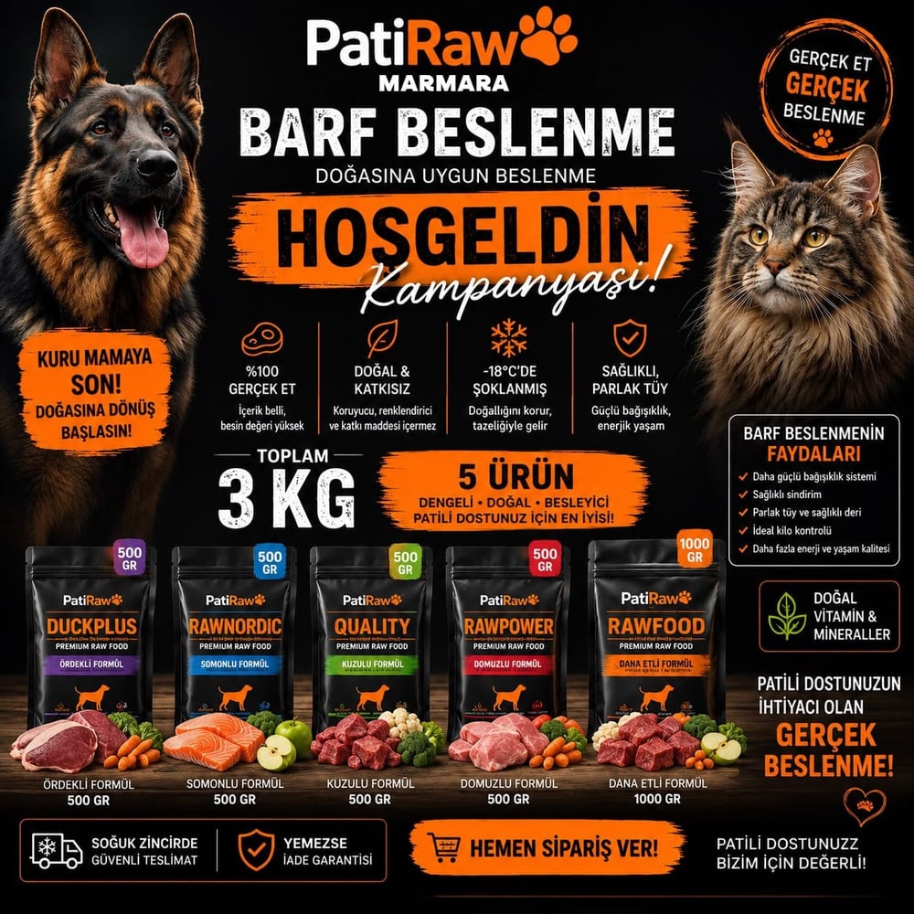 PatiRawMarmara Hoş Geldin Tanışma Paketi (3 KG) (5 FARKLI LEZZET)