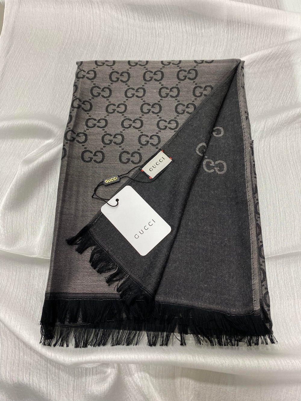 GUCCİ DESEN YÜN İPEK ŞAL FÜME-GRİ