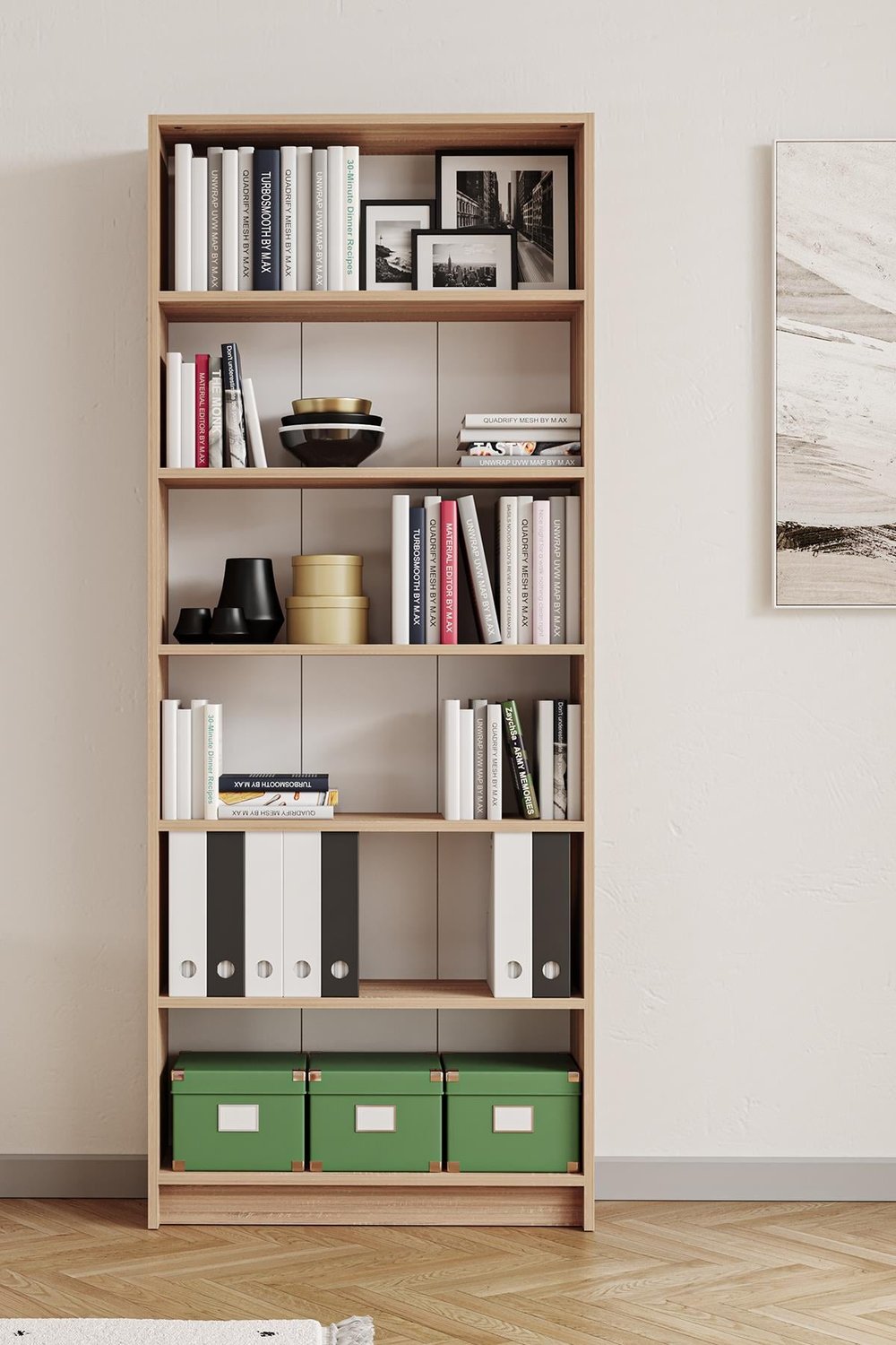 Bili Kitaplık 5 Raflı Geniş Çok Amaçlı Ofis Salon Kitap Dosya Rafı Meşe